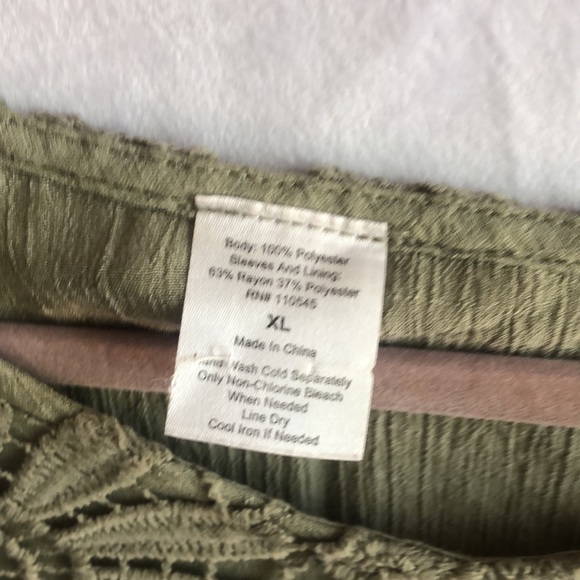 Sage Green Crocheted Boho Bohemian Tunic, Lined, Size XL - Picture 2 of 7